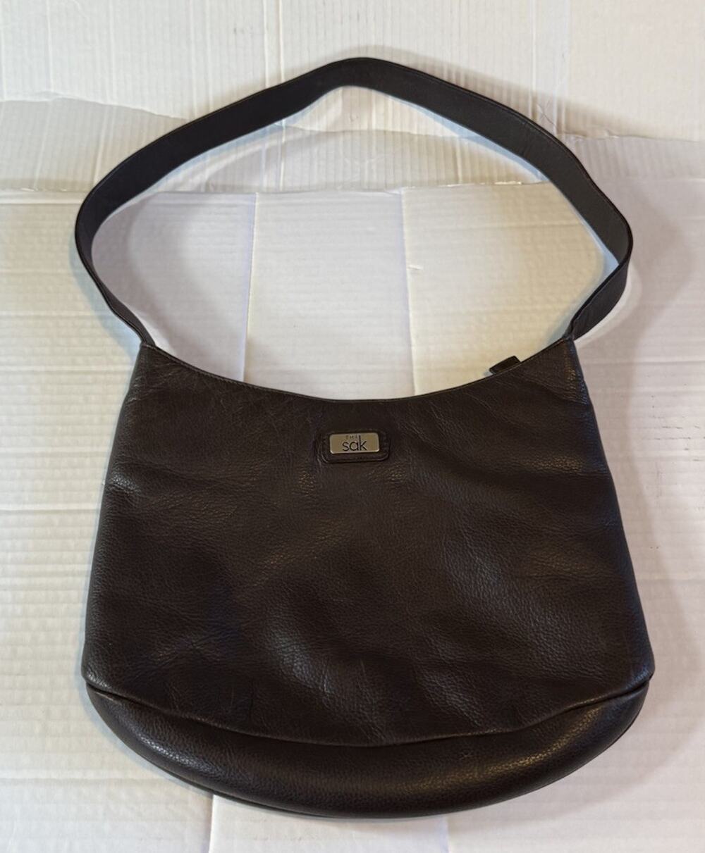 The SAK Dark Brown Pure Leather Bucket Hobo Shoulder Bag One Strap Purse